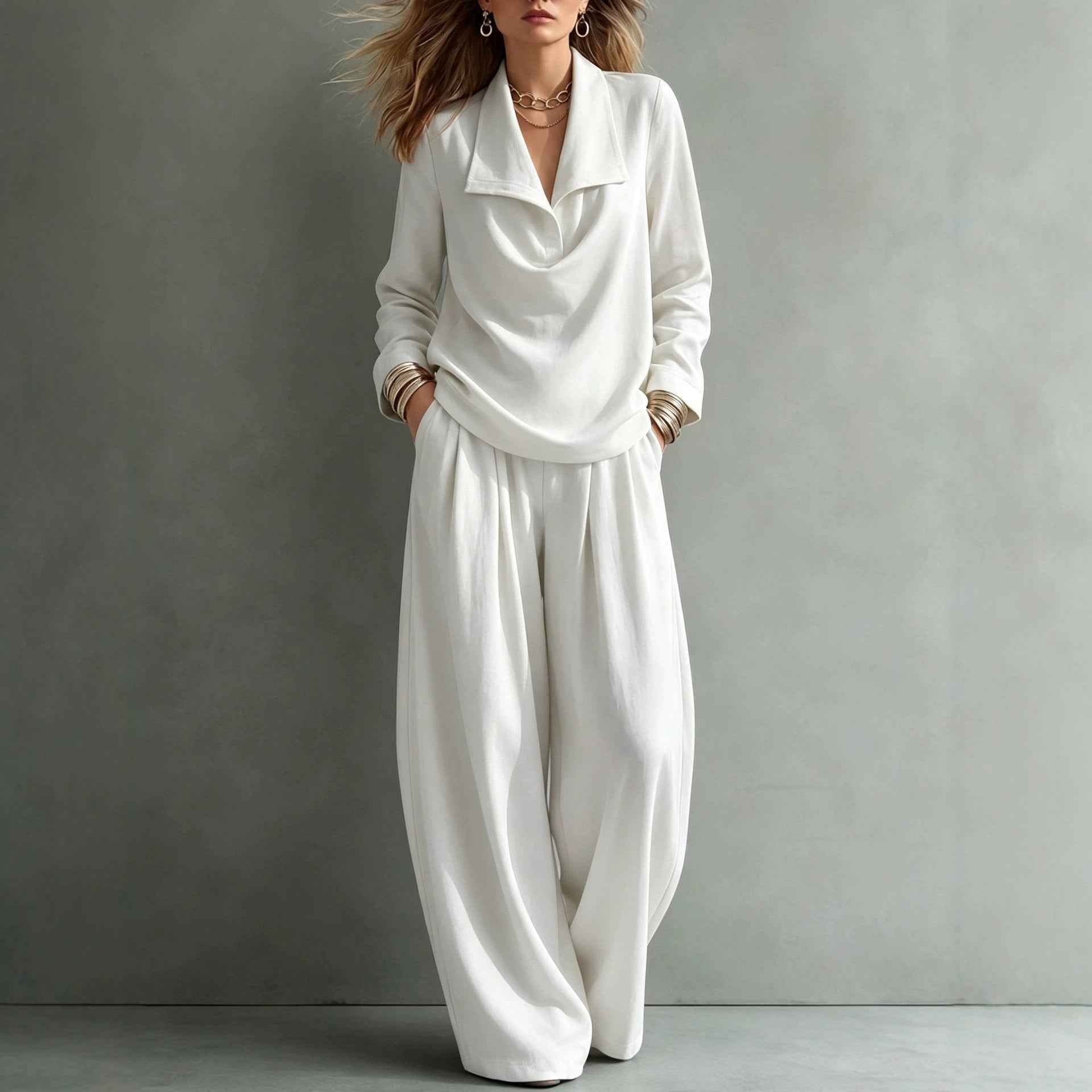 Turn-down Collar Hoodie With Pocket Casual Pantscasual Suit