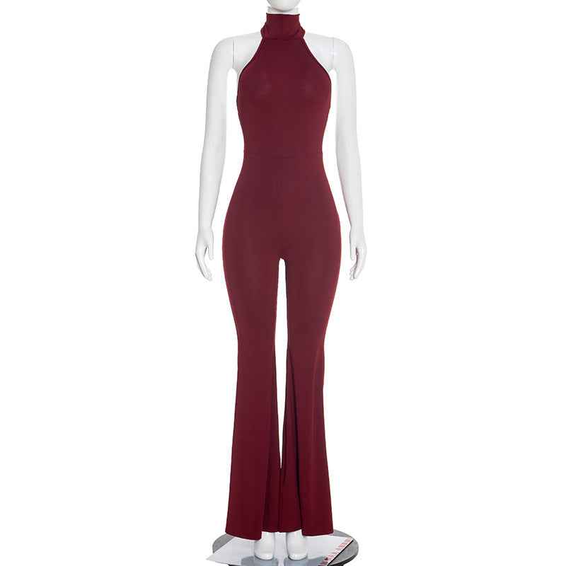 Halter-neck Backless Slightly Flared-leg Jumpsuit For Women
