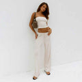 Solid-color Tube Top And Drawstring Straight-leg Pants Two-piece Set