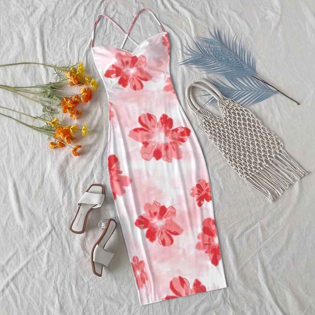 Womens Casual Resort-style Floral-print Dress