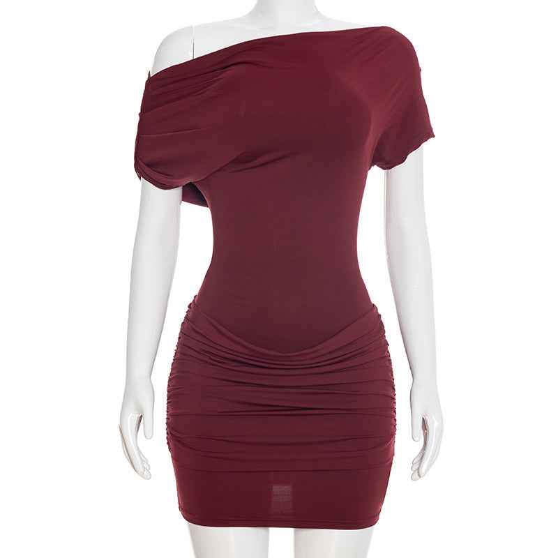 Casual Off-the-shoulder Draped Mini Dress