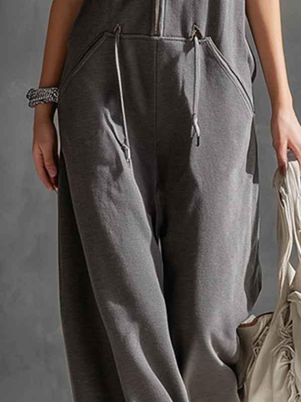 Fashionable Casual Color-block Zip-front Jumpsuit