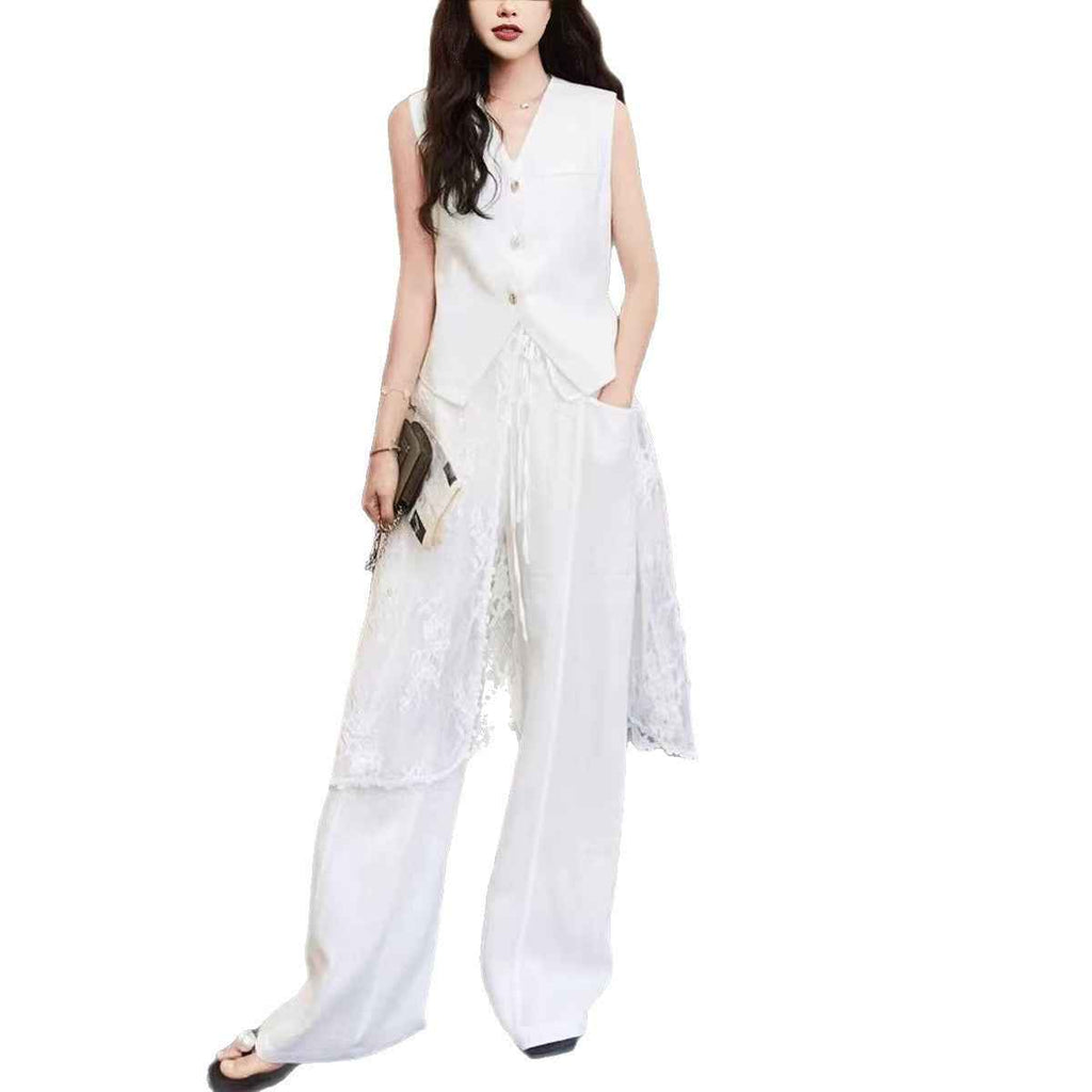 New Lace Blouse With Wide-leg Pants Three-piece Set