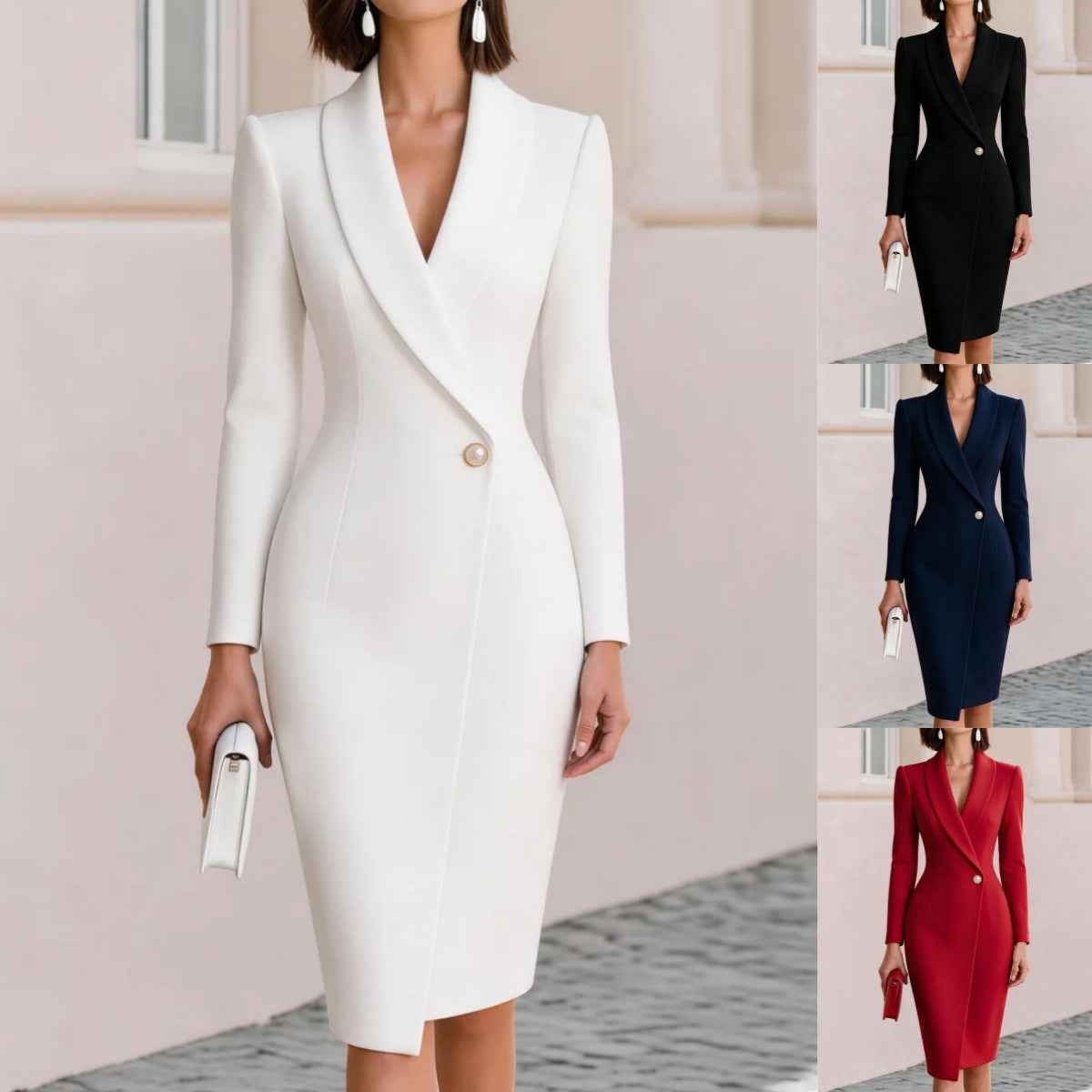 Long-sleeve Mid-length Sheath Dress Elegant Professional Attire For Banquets