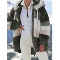 Womens Warm Hooded Loose-fitting Coat With Zippered Pockets