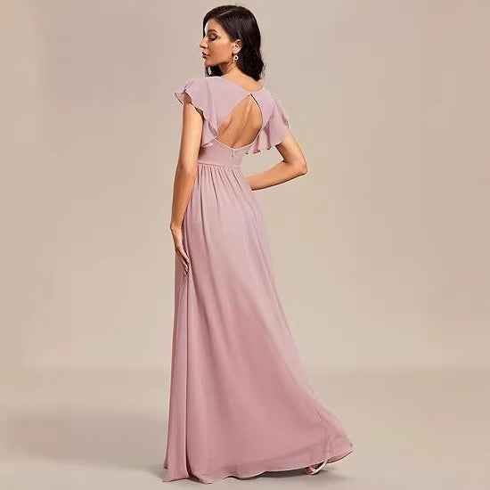 Solid-color Chiffon Elegant And Sophisticated Dress