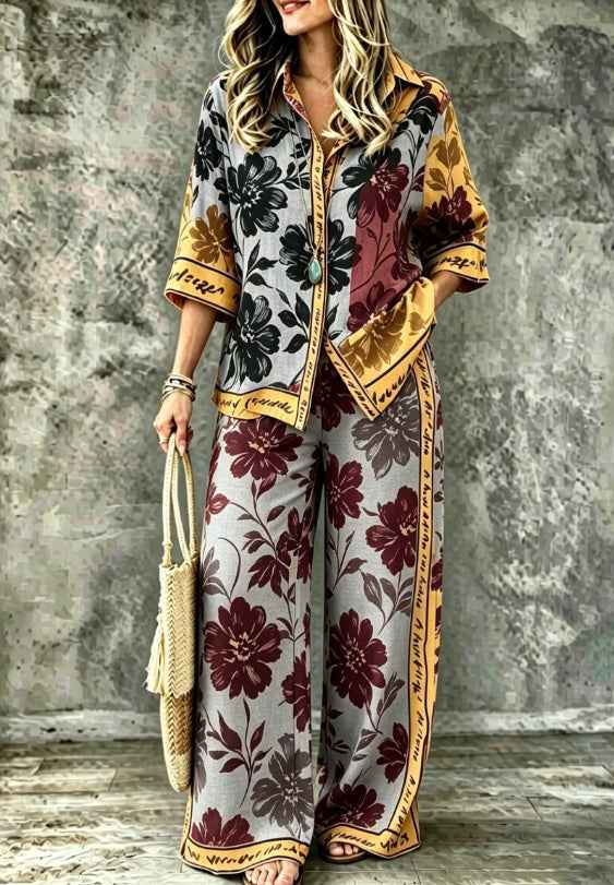 Womens Digital-Print SpringSummer Shirt Set