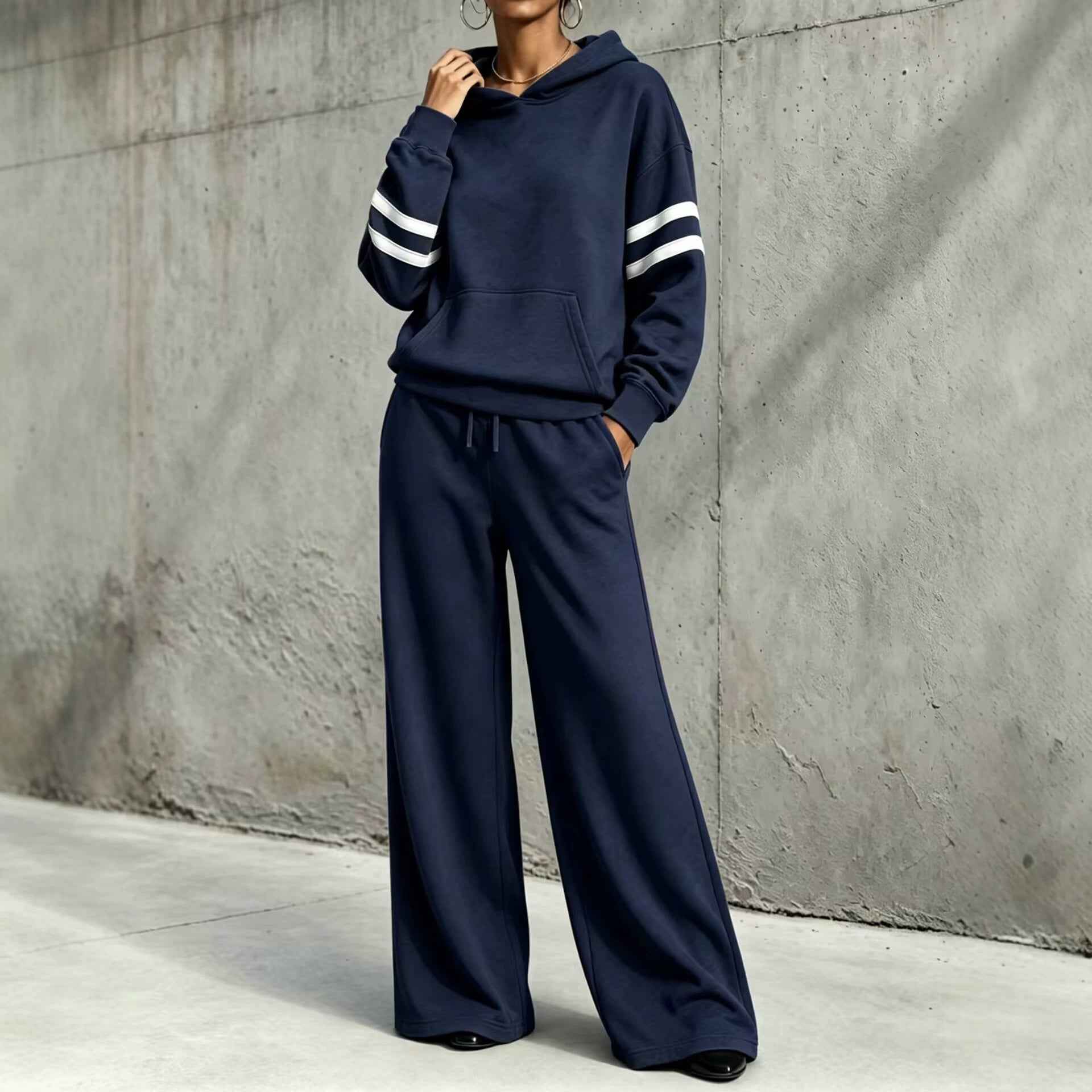 Womens Hooded Sweatshirt And Wide-leg Pants Two-piece Set