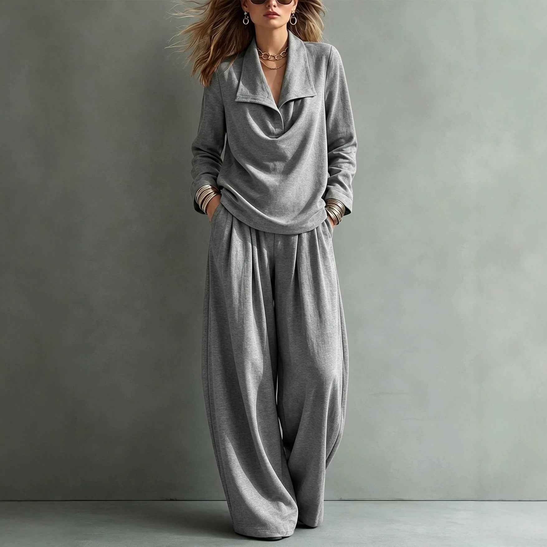 Turn-down Collar Hoodie With Pocket Casual Pantscasual Suit