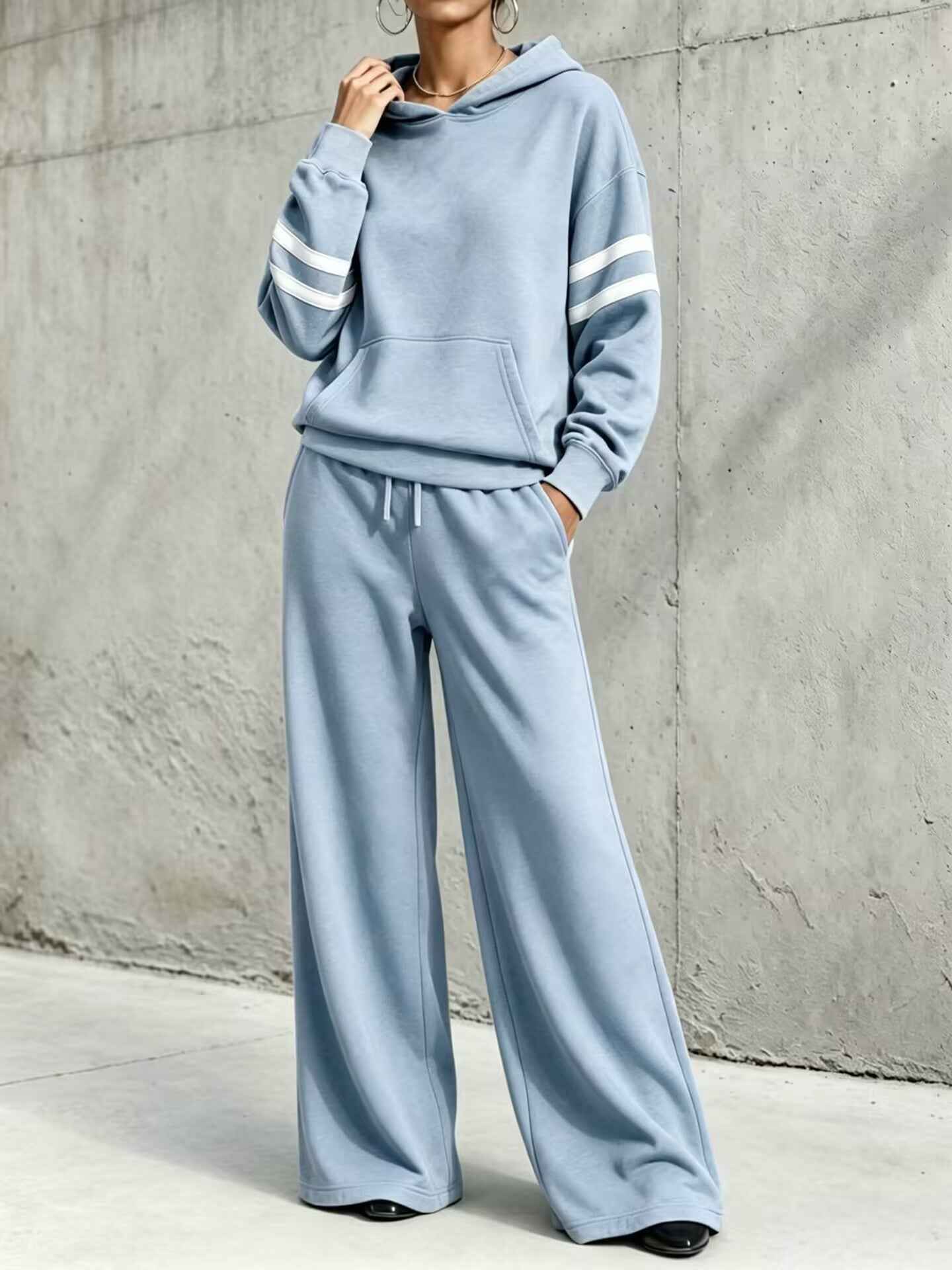 Womens Hooded Sweatshirt And Wide-leg Pants Two-piece Set