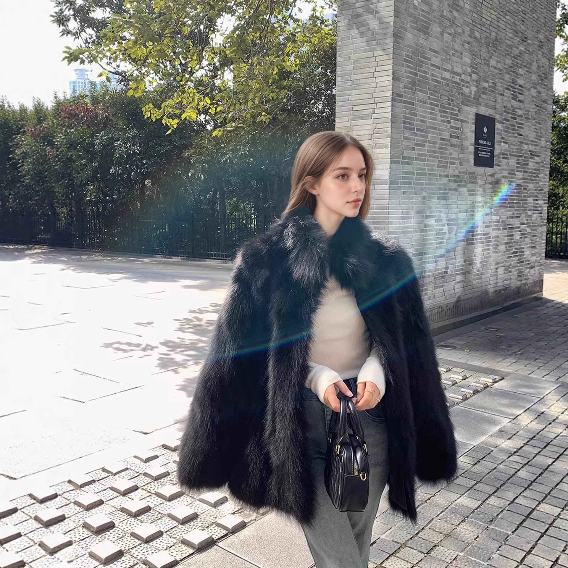 Fox Fur Style Coat Eco Friendly Faux Fur Overcoat