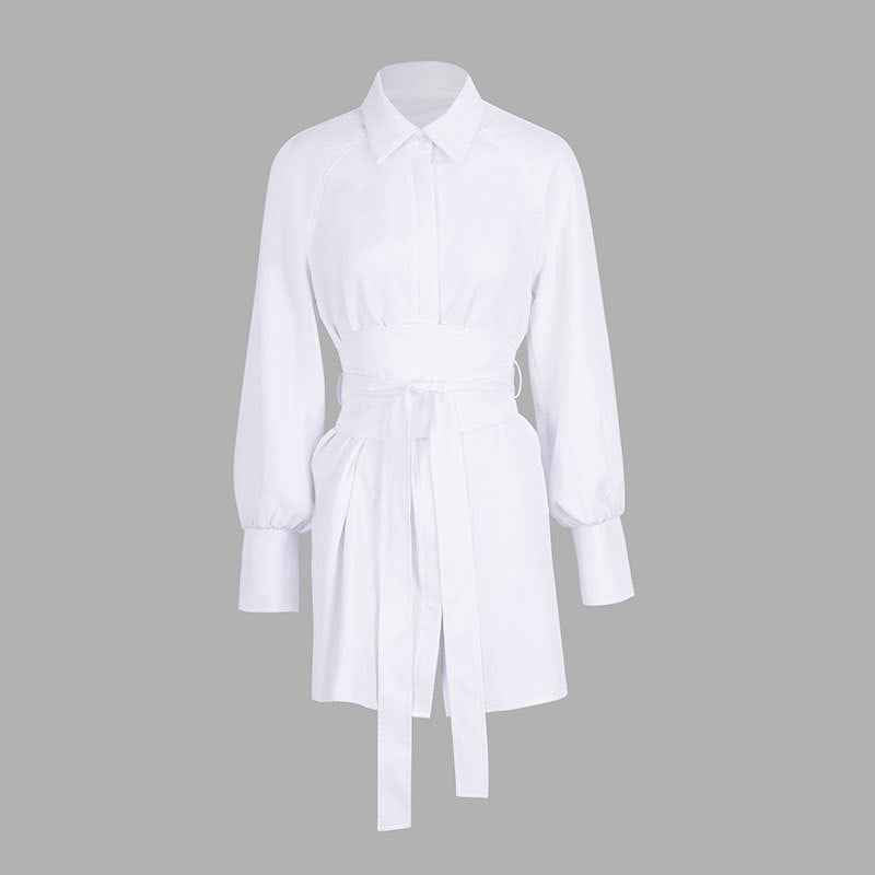 New Stylish, Age-reducing Waist-cinching Blouse With A Lace-up Short Skirt
