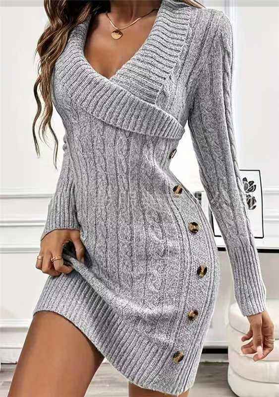 Sexy Bodycon Dress V-neck Sweater Dress