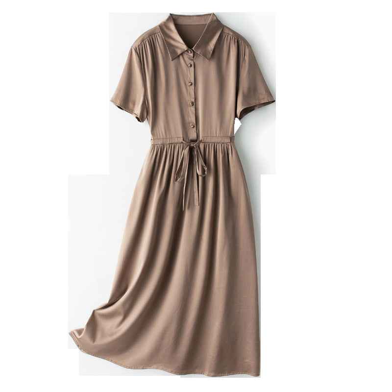 High-end Silk Mid-length Dress With A Cinched Waist That Flatters The