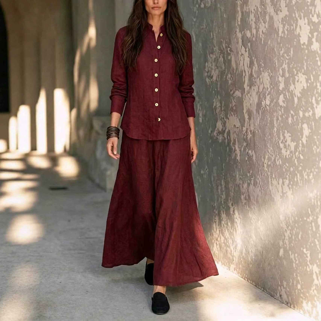 Womens Loose-fit Blouse And Flared Skirt Two-piece Set