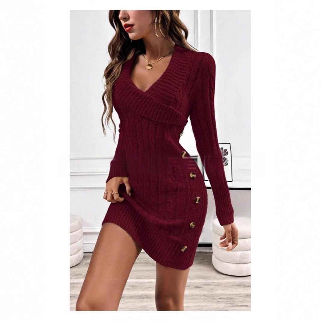 Sexy Bodycon Dress V-neck Sweater Dress