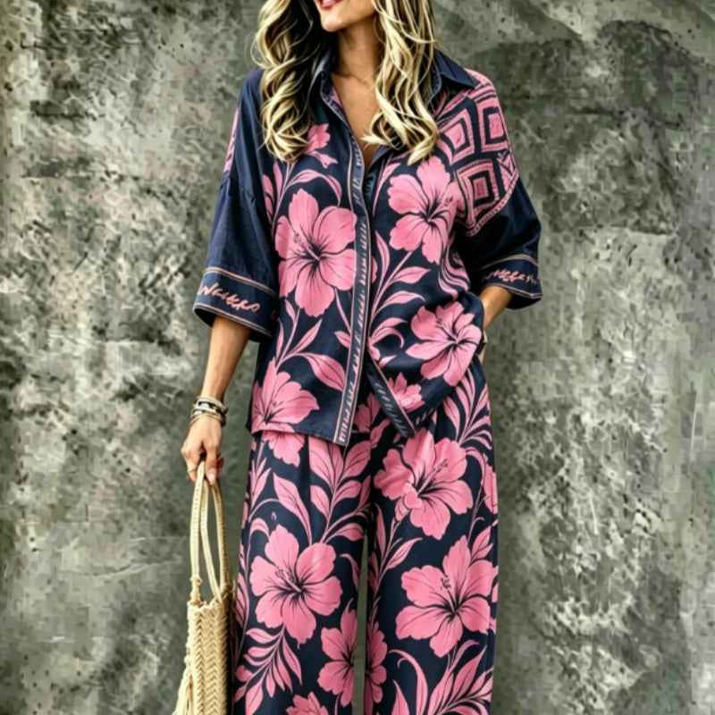 Womens Digital-Print SpringSummer Shirt Set