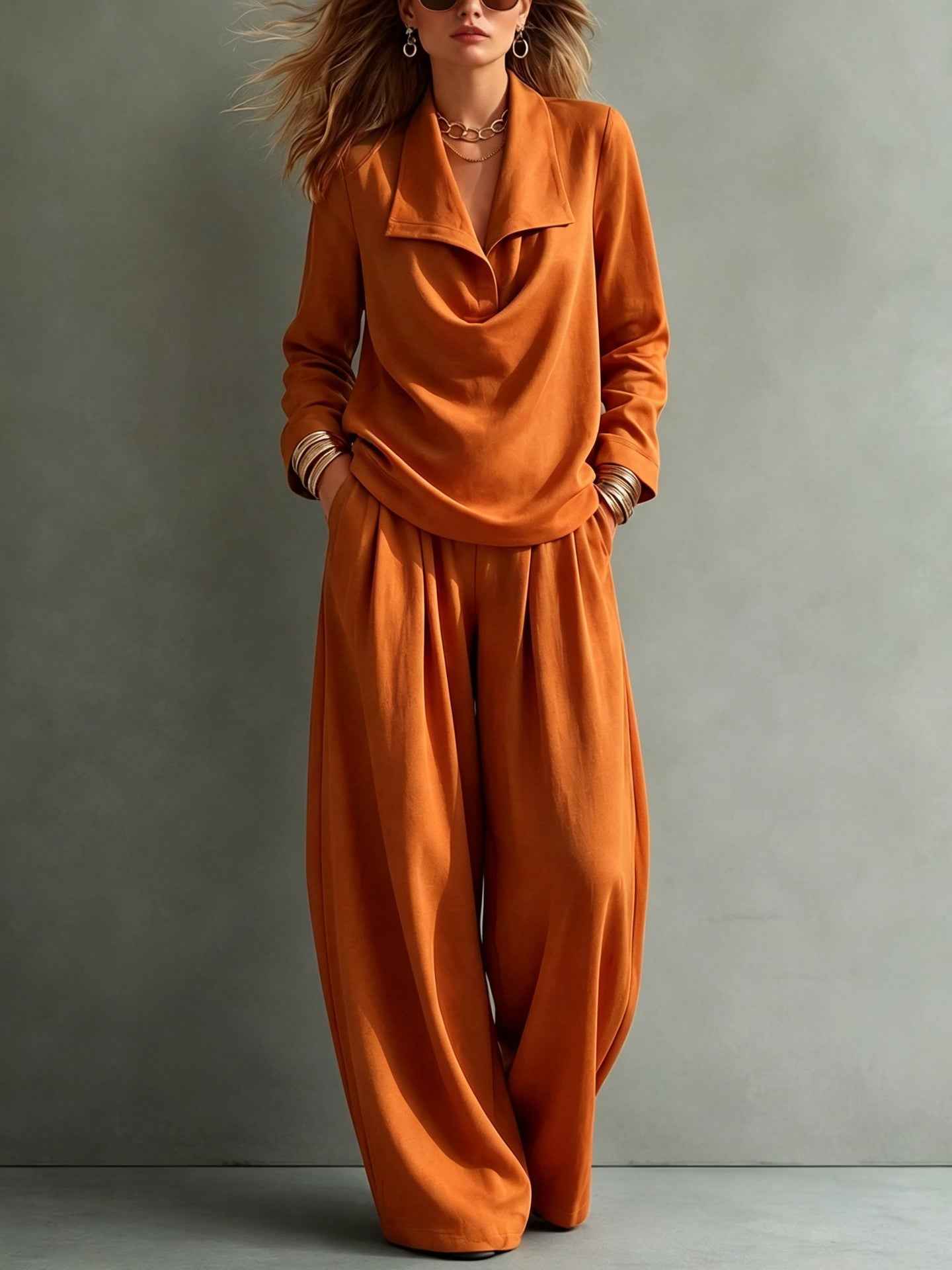 Turn-down Collar Hoodie With Pocket Casual Pantscasual Suit