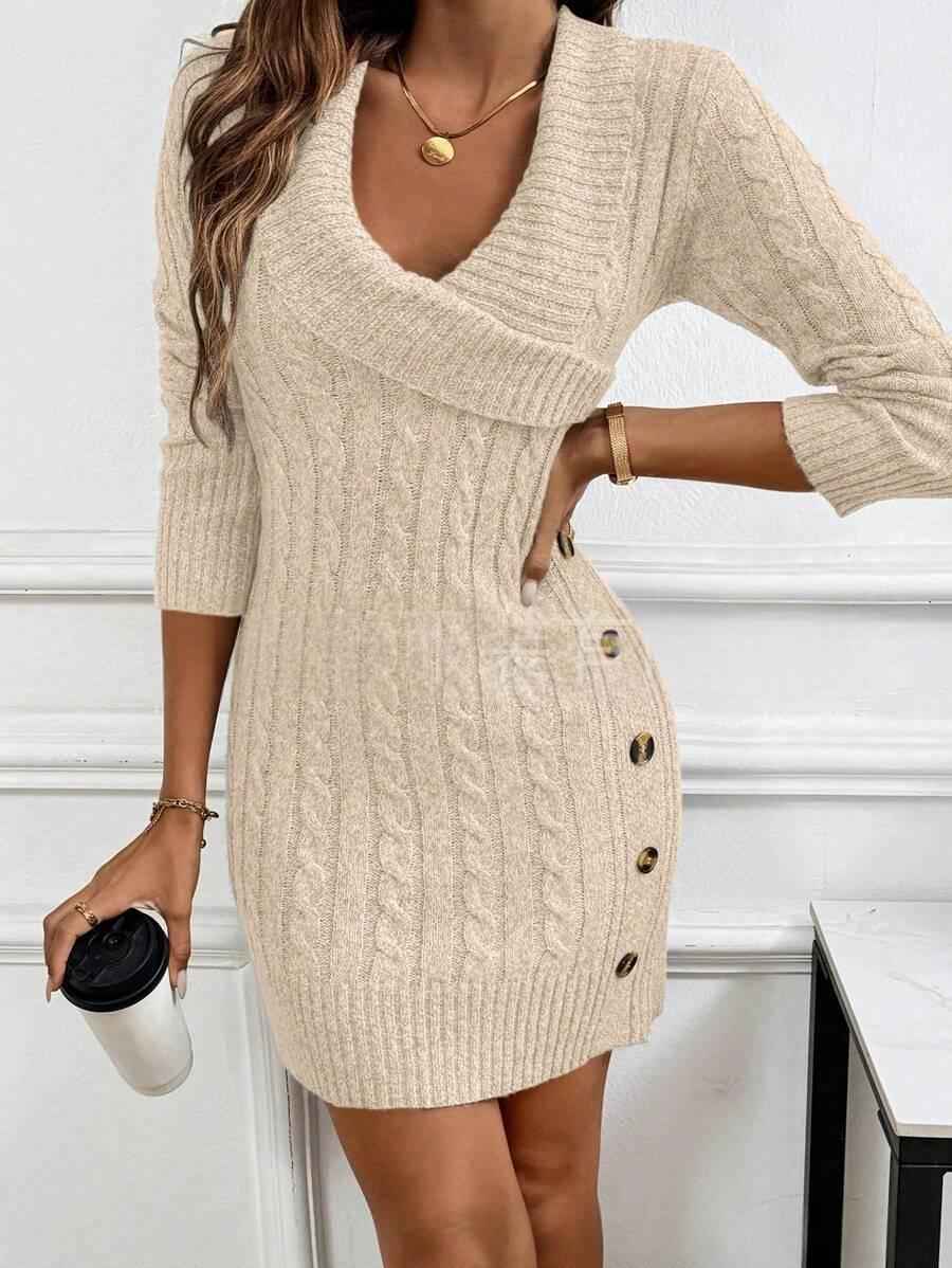 Sexy Bodycon Dress V-neck Sweater Dress