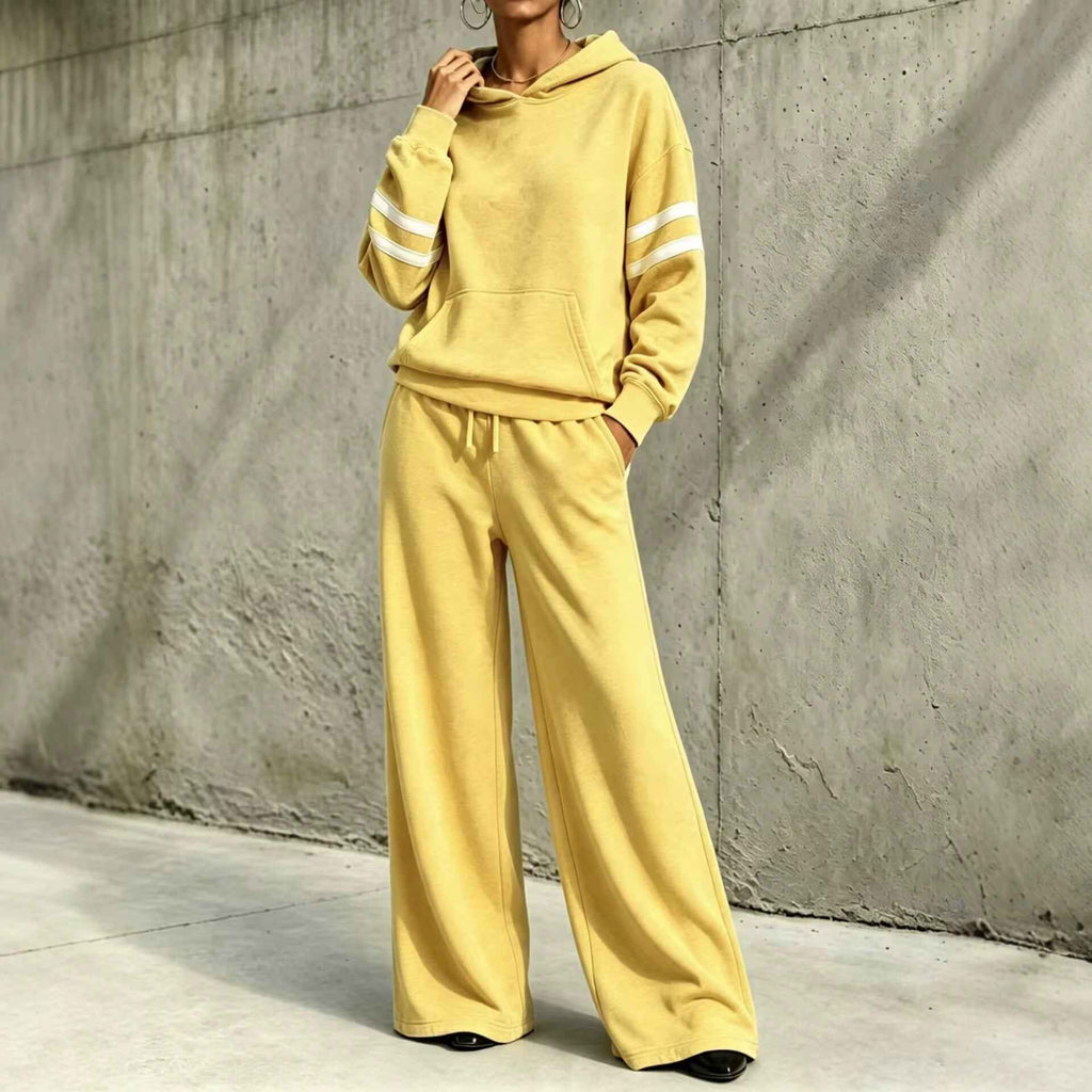 Womens Hooded Sweatshirt And Wide-leg Pants Two-piece Set