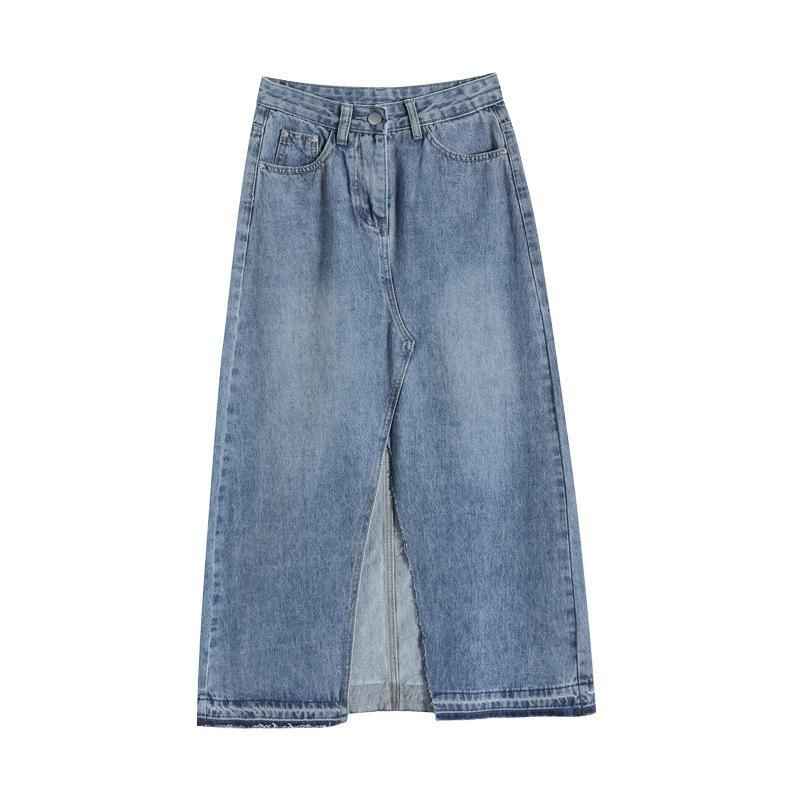 Short Womens Retro High-waist Denim Skirt For Spring