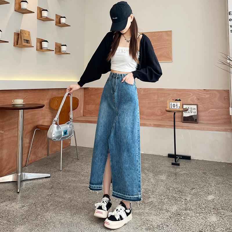 Short Womens Retro High-waist Denim Skirt For Spring