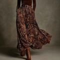 Elegant Flared Vintage-print Long Dress For Women