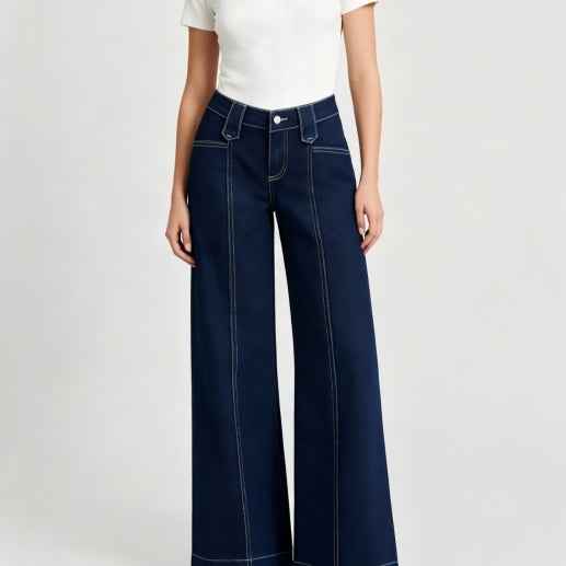 High-street Patchwork-striped Minimalist Chic Solid-color Relaxed-fit Wide-leg Straight-leg Pants
