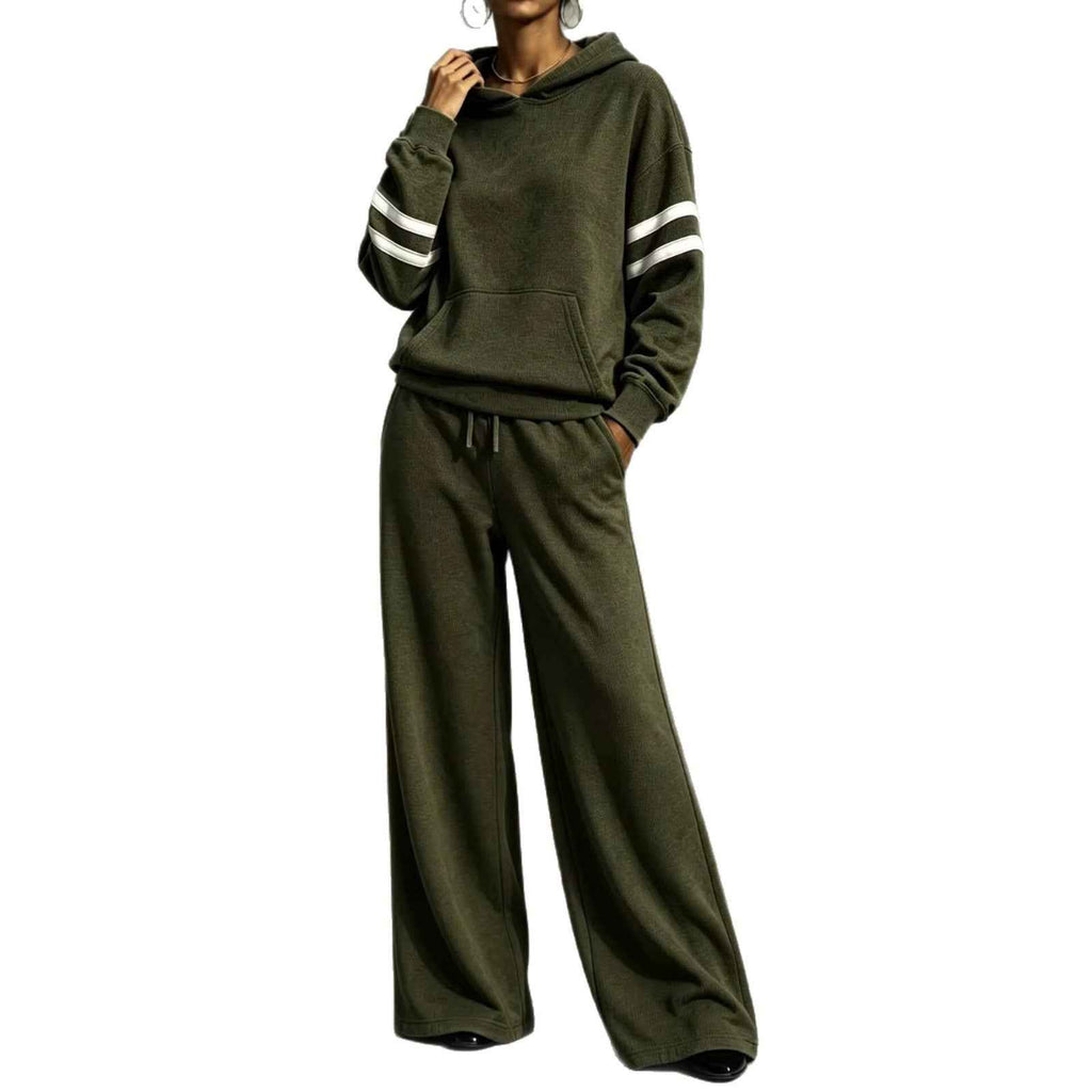 Womens Hooded Sweatshirt And Wide-leg Pants Two-piece Set
