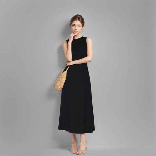 Black Slim-fit Knitted Vest Dress