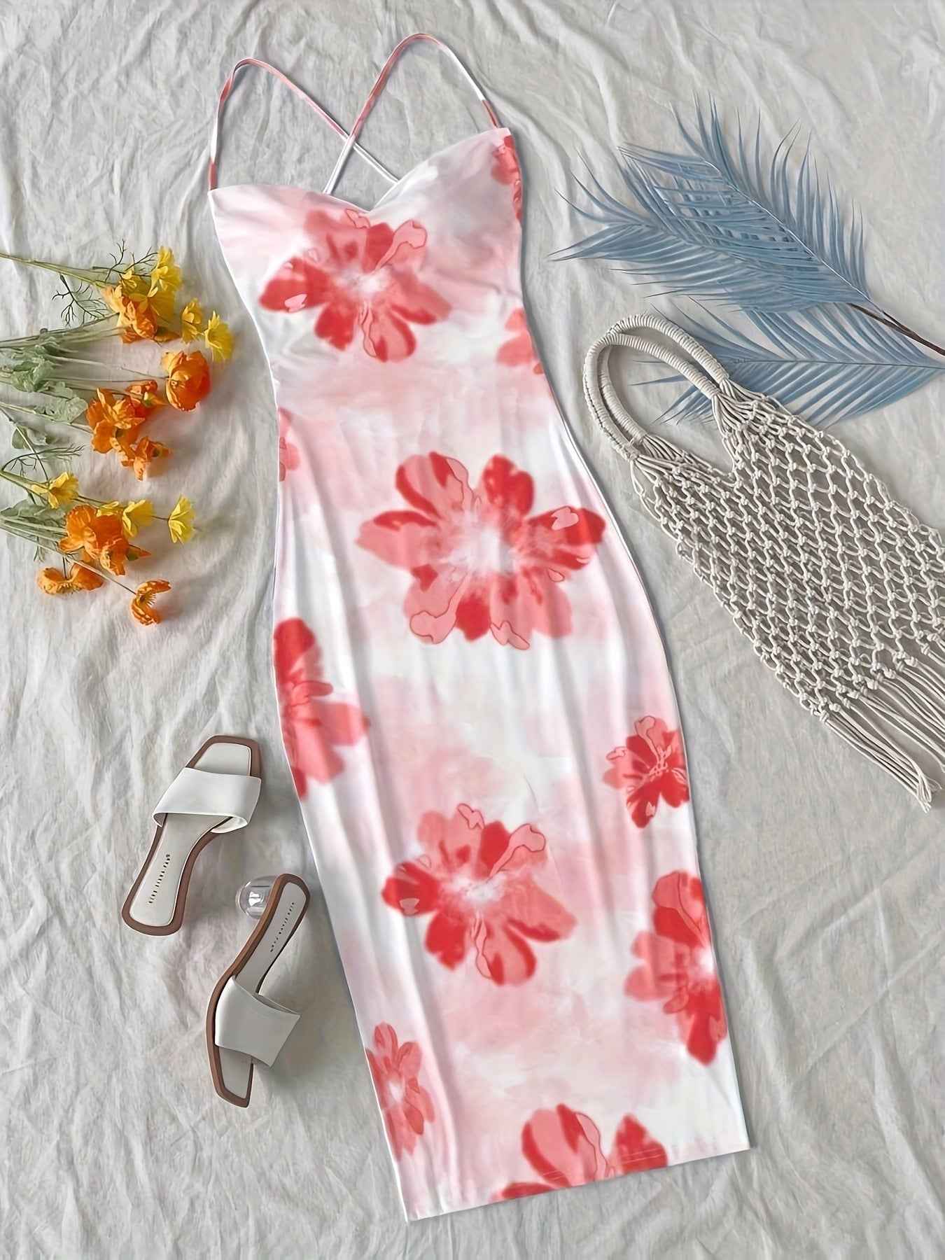 Womens Casual Resort-style Floral-print Dress