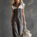 Fashionable Casual Color-block Zip-front Jumpsuit