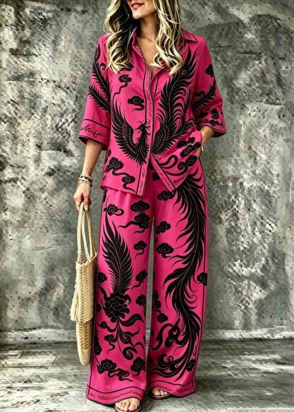 Womens Digital-Print SpringSummer Shirt Set