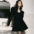 Womens Short A-Line Dress With Long Sleeves And A Mandarin Collar