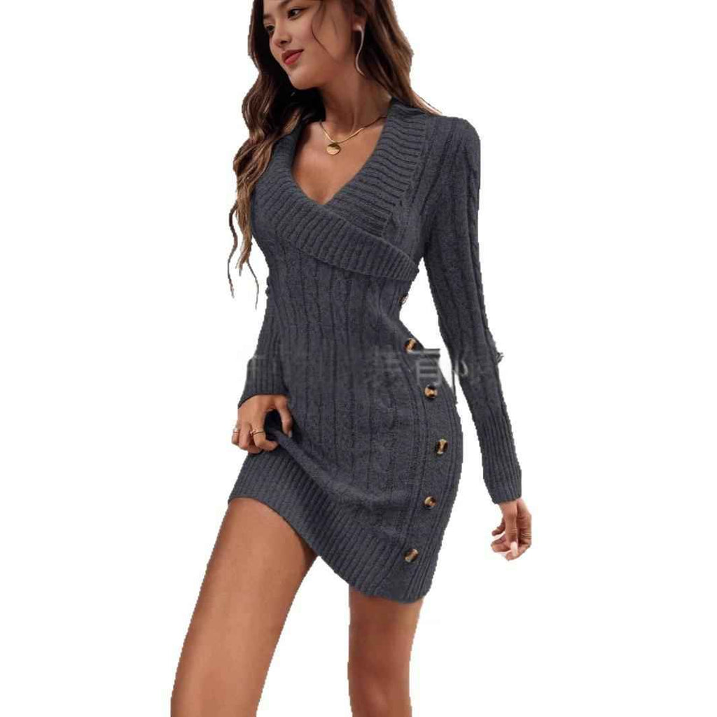 Sexy Bodycon Dress V-neck Sweater Dress