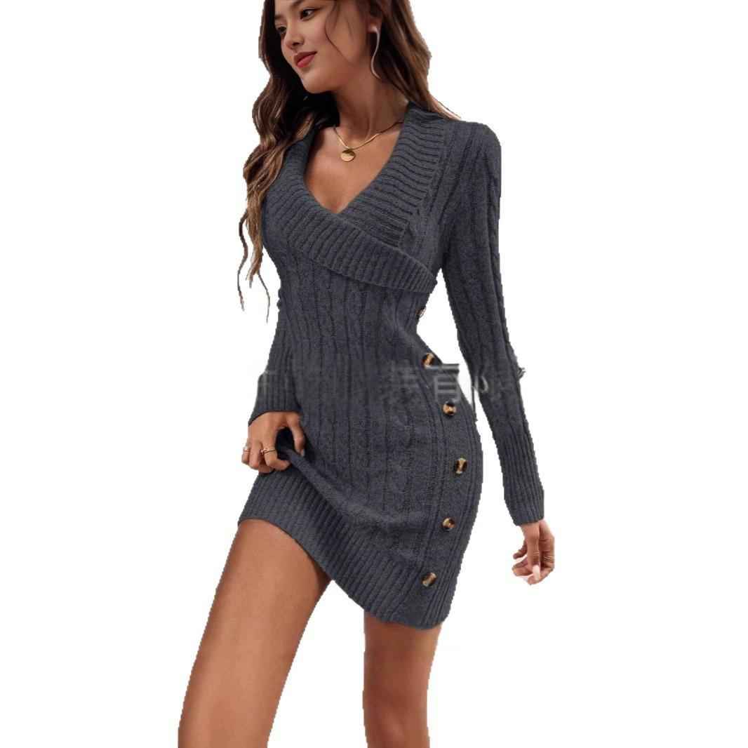 Sexy Bodycon Dress V-neck Sweater Dress