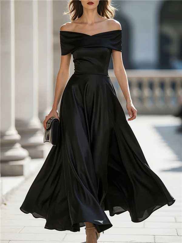 Womens Off-shoulder Waist-cinched Elegant Evening Gown For Parties And Banquets