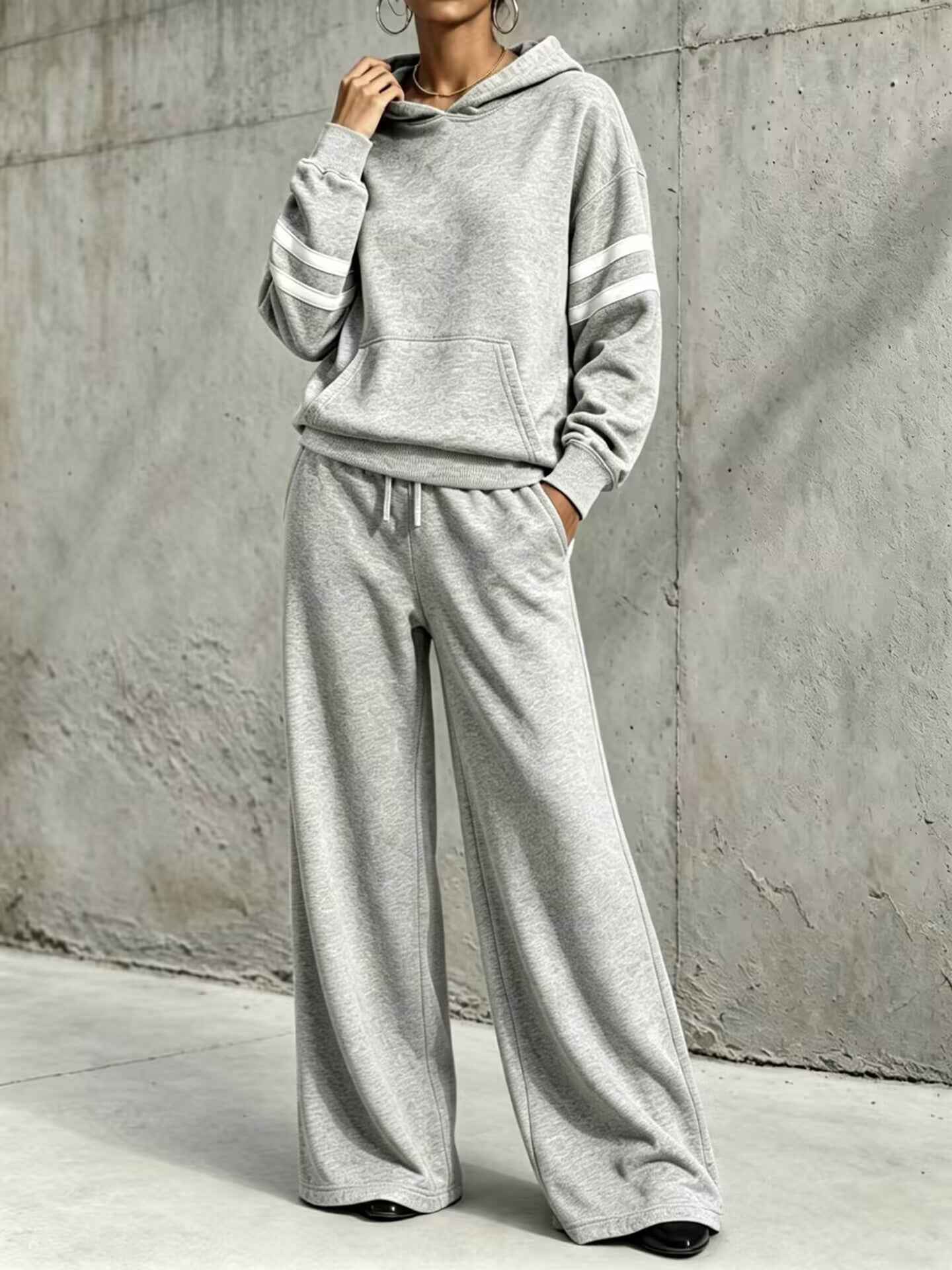 Womens Hooded Sweatshirt And Wide-leg Pants Two-piece Set
