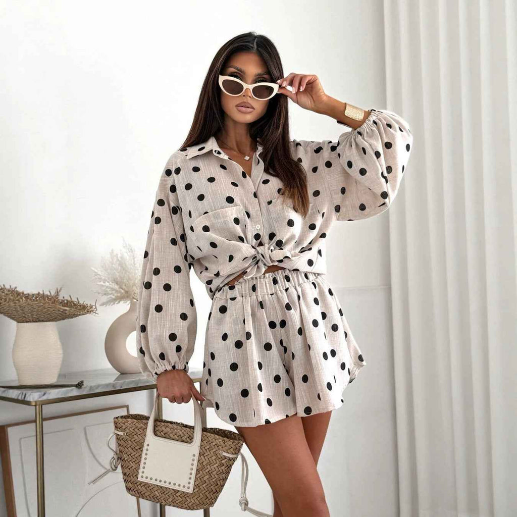 Short-sleeved Top And Elastic-waist Shorts Two-piece Set