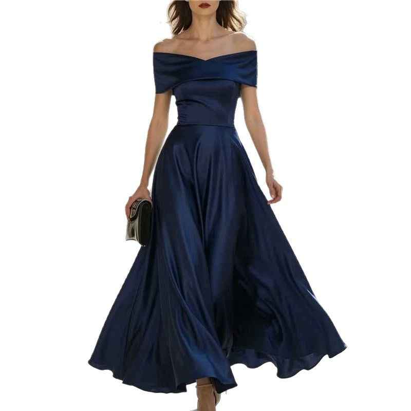 Womens Off-shoulder Waist-cinched Elegant Evening Gown For Parties And Banquets