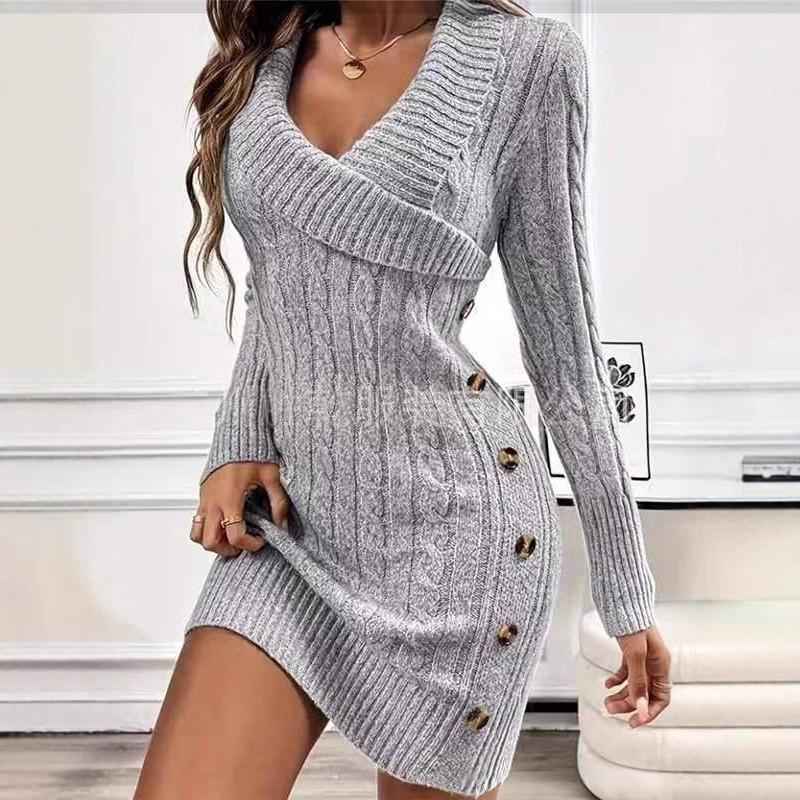 Sexy Bodycon Dress V-neck Sweater Dress