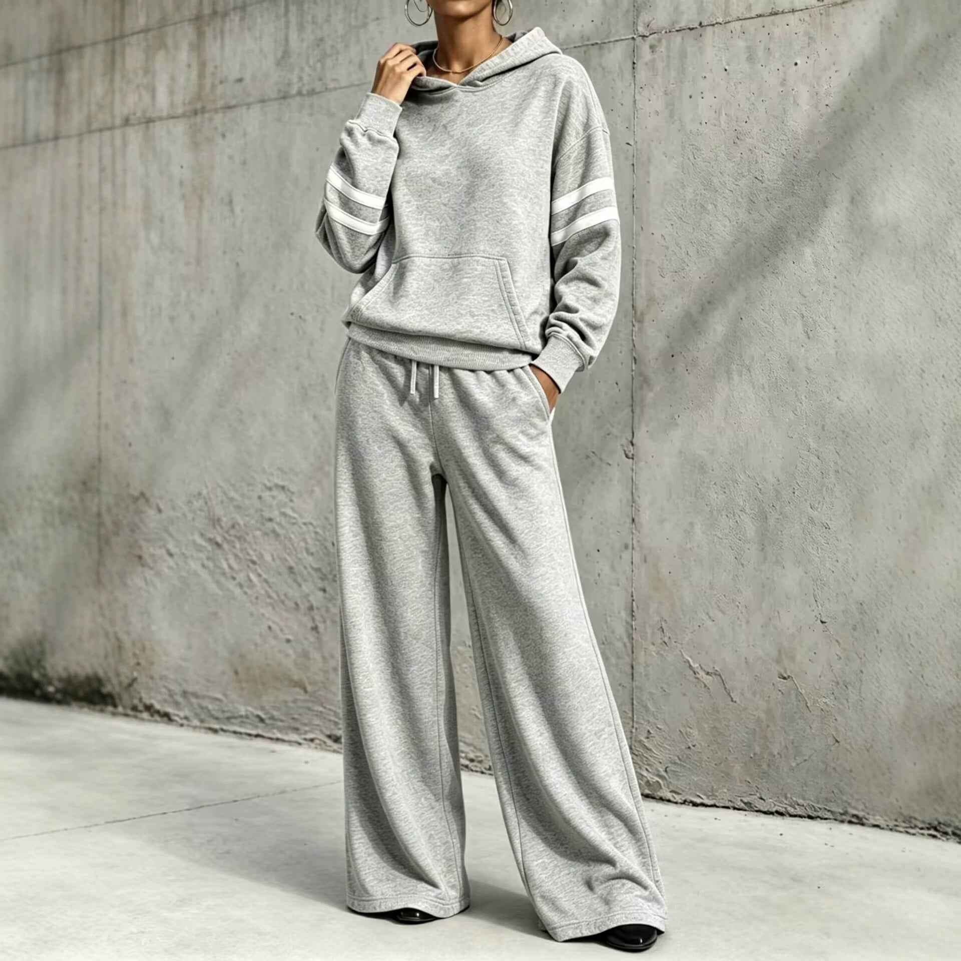 Womens Hooded Sweatshirt And Wide-leg Pants Two-piece Set
