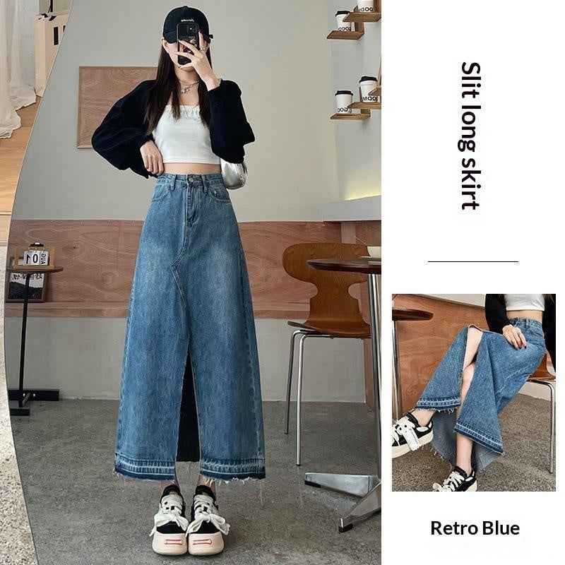 Short Womens Retro High-waist Denim Skirt For Spring