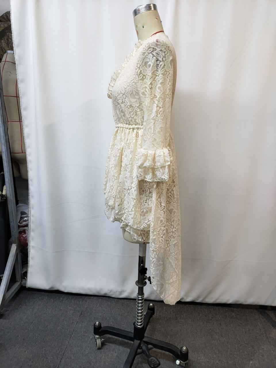 Ruffled Floral Tassel Lace Vintage Dress