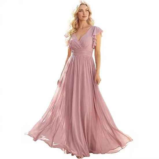 Solid-color Chiffon Elegant And Sophisticated Dress