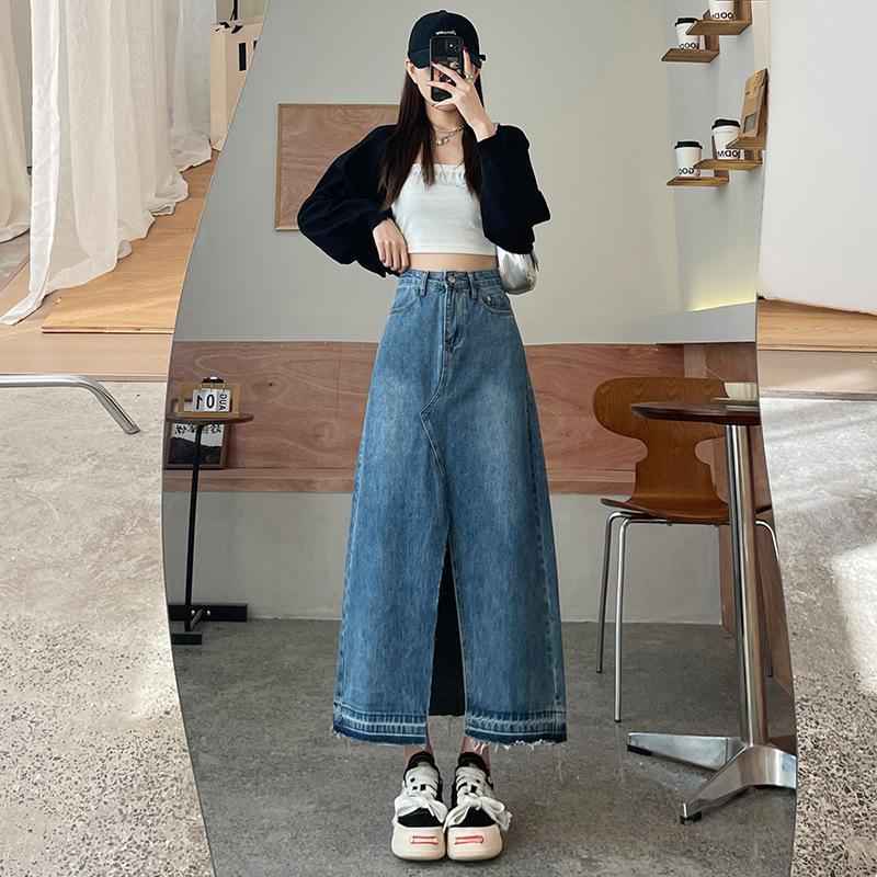 Short Womens Retro High-waist Denim Skirt For Spring