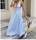 Seaside Vacation Strapless Striped Backless Dress