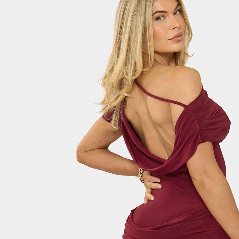 Casual Off-the-shoulder Draped Mini Dress