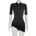 Three-quarter-sleeved Patchwork Asymmetrical Hem Dress