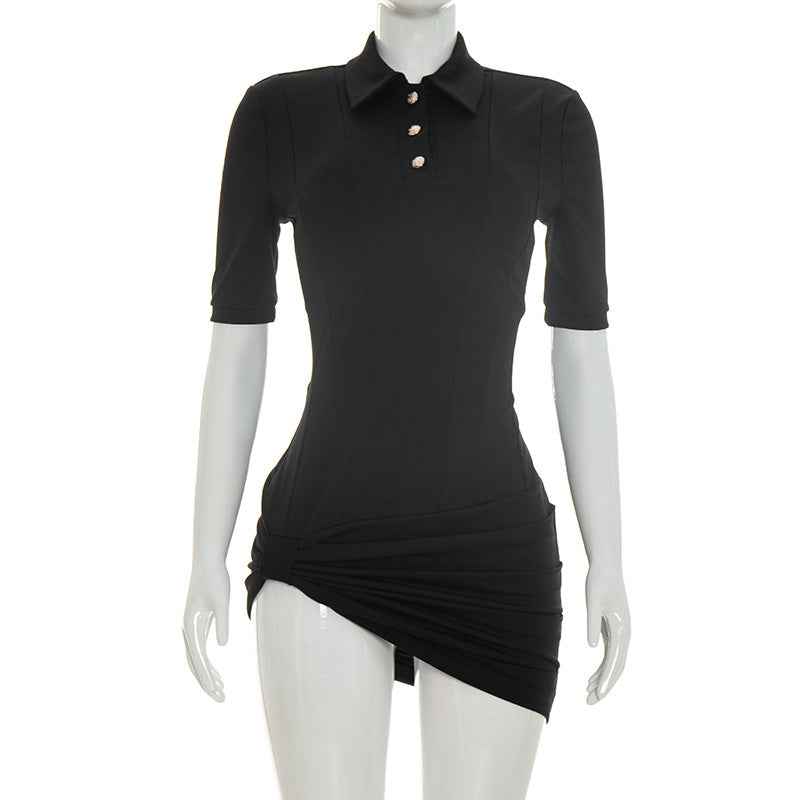 Three-quarter-sleeved Patchwork Asymmetrical Hem Dress